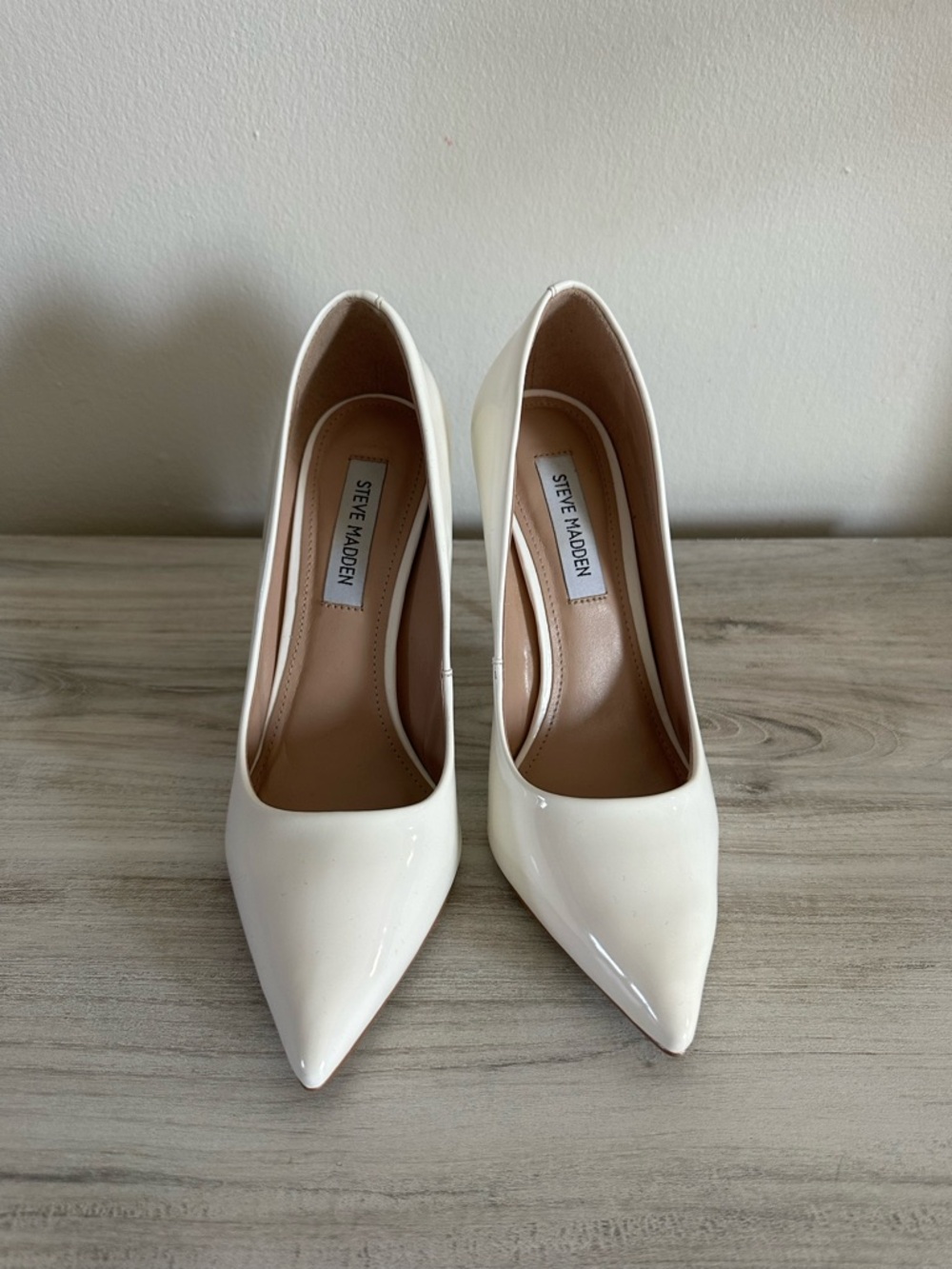 Steve Madden Cream Patent Pointed-Toe Stiletto Pumps